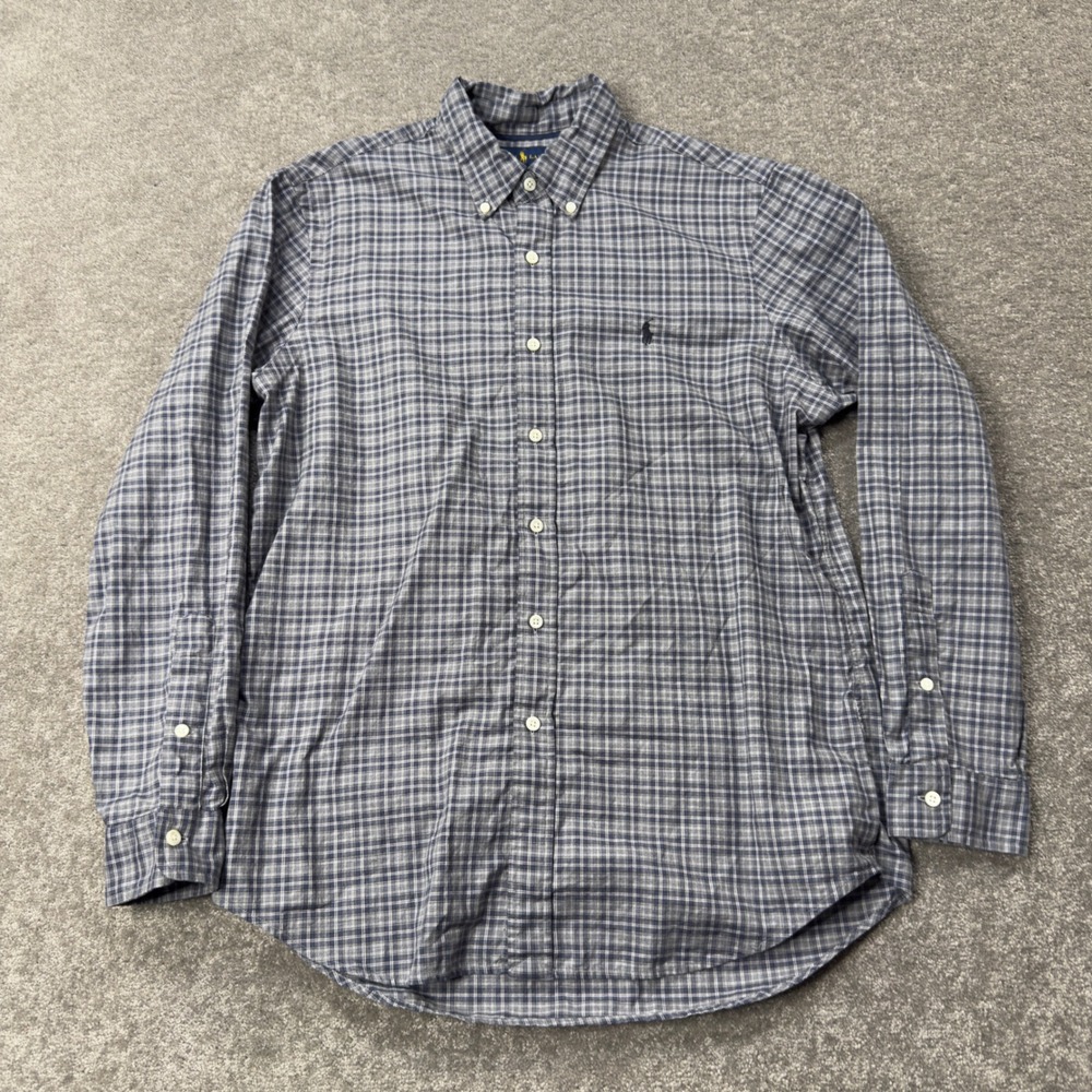 Ralph Lauren Button Down Shirt Mens Large Blue Plaid Classic Fit Long Sleeve T94
